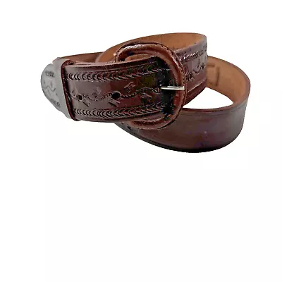 Vintage 1970s Tooled/Braided Leather Belt Men's Size 36 Brown Made In Mexico • $29.89