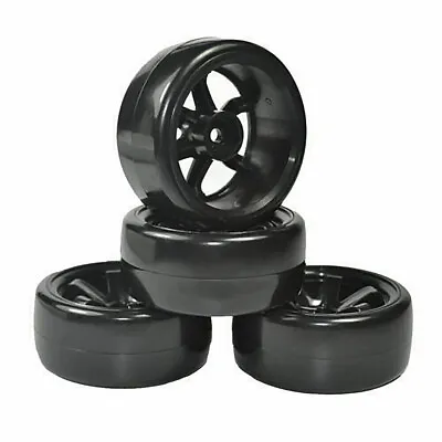 £9.88 • Buy 1:10 RC On Road Scale 4pcs Drift Tyres + 4pcs Black Wheels 6mm  Offset