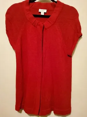 Ann Taylor LOFT Red Wool Rabbit Blend Snap Close Short Sleeve Sweater Sz Large • $14.80