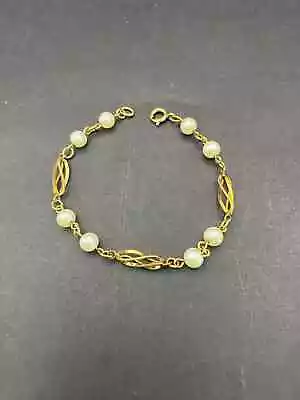 Vintage 1-20th 12K Gold Filled & Cultured Pearl  7.5  Link Bracelet • $10