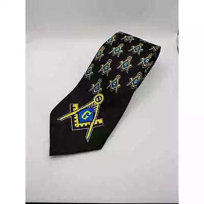 Masonic Mens Tie Necktie Black Blue Yellow God And Geometry Classic Length • $12.99