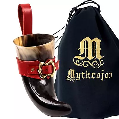 Viking Drinking Horn Mug 600 ML Medieval Knight Wine Ale With Red Leather Holder • $21.50