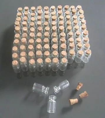 100PCS Small Bottles 0.5ml 11x18mm Clear Cork Vials Glass Bottles Wishing Bottle • $12.38