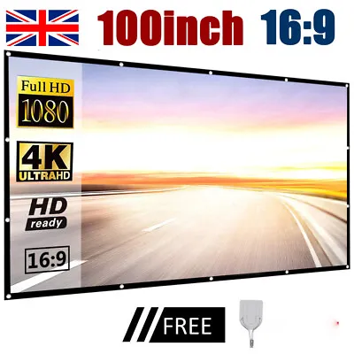 Portable 100'' Inch Fabric Matte White Projector Projection Screen Home Cinema • £17.08