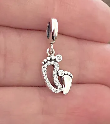 New Baby Charm Feet Footprints Cz 925 Sterling Silver Baby Shower Gift • £15.99