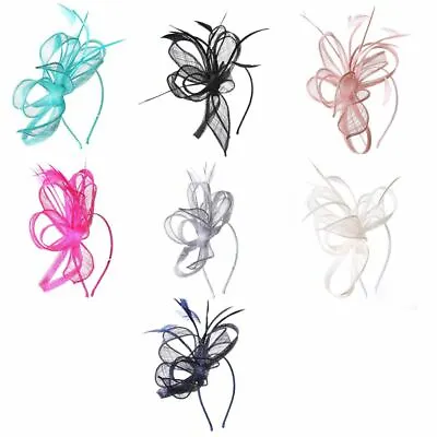 £13.99 • Buy Flower Feathers Fascinator Hair Band Small Sinamay Wedding Royal Day Ascot Races