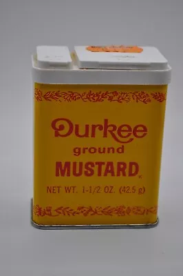 Vintage Durkee Spice Tin Ground Mustard Yellow 1970’s • $10