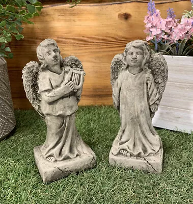 Stone Garden Pair Of  Small Standing Angel Cherub Memorial Gift Ornament • £21.95