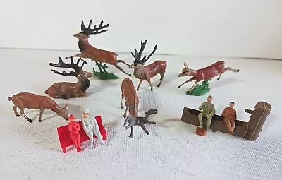 Vtg Micro Miniature Plastic 6 Deer Reindeer Diorama W/people Germany Christmas  • $13.95