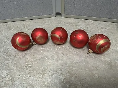 Vintage Mercury Glass Ornaments West Germany Red Gold Moon Stars Glitter • $8