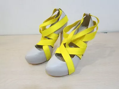 Club Moda Platform/pumps/high Heel Shoes Sz 10 Yellow Strappy Slip On Free S&h • $19.98