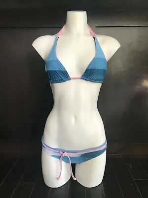 Aaron Chang Stripe Wave Photo Print Belted Reversible Bikini Small Or Medium • $100