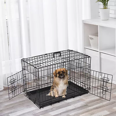 30  Folding Metal Dog Crate Cage Double Doors Dog Crates Durable Black Pet Crate • $40.58