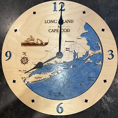 Cape Cod To Long Island 12  Nautical Map Clock By Nautical North Laser Cut Nice! • $54