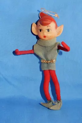 Vintage Japan 5  Knee Hugger Elf Rubber Face Thin Wired Legs Christmas Ornament • $4.99