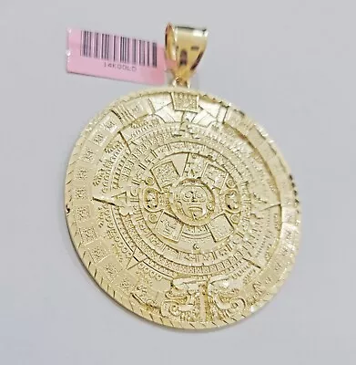 SOLID Real 14k Gold Charm Pendant Aztec Mayan Calendar 2  Men's Round Style 14k • $515.15