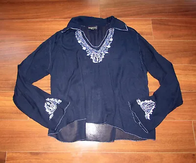PASSPORT ~ Size M ~ Vintage Late 90's Y2K Embroidered BOHO Peasant Blouse A75 • $24.99
