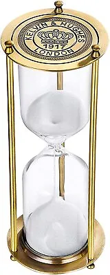 Brass Hourglass Sand Timer 60 Minute Vintage Engraving Sand Clock Large White • $70