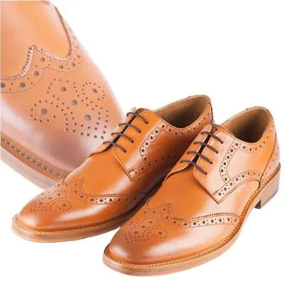 Rydale Men's Brogue Shoes With Leather Sole In Brown Sizes 7-12 Smart Footwear • £53.99