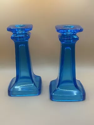 Antique Mosser AQUA MARINE Mercury Blue Glass Taper Candle Holder SET • $28