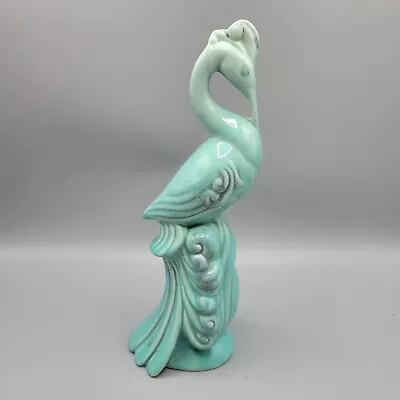 $20 • Buy Vintage Blue Glazed Bird Figurine,  Peacock Stork