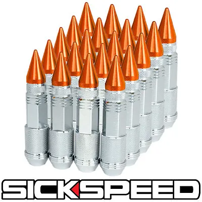 Sickspeed 20 Pc Chrome/orange Spiked Steel Extended 80mm Lug Nuts Trucks 1/2x20 • $70.05