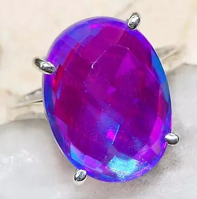 6CT Natural Color Changing Rainbow Topaz 925 Sterling Silver Ring Sz 7.5 K17-6 • $9.99