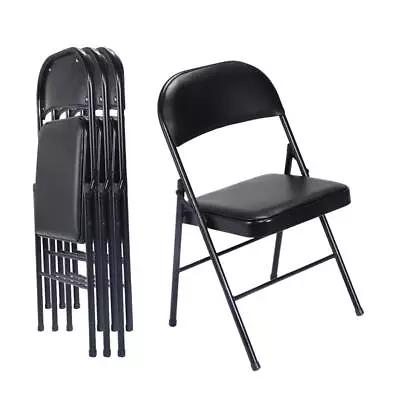 4 Pack Commercial Contoured Folding Chairs Set Steel Frame Padded Seat • $57.98