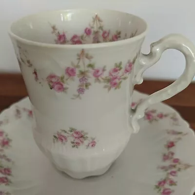 Antique C.T. Carl Tielsch Germany Bone China Cup/Saucer Dainty W/rose Pattern • $25