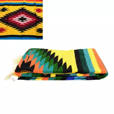 Mexican Blanket Vintage Style Native Diamond Retro Yellow Serape Saltillo Falsa  • $29.95