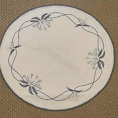 Hand Embroidered Oval Table Topper Floral Beige Blue Gray Vintage 20.5” X 19.5  • $8.87