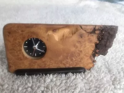 Tiger Maple Burlwood Desk Clock With Brass Stand Signed 1990 • $22