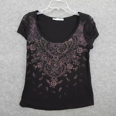 Maurices Womens Blouse Small S Pullover Scoop Neck Paisley Floral Short Sleeve • $6.59