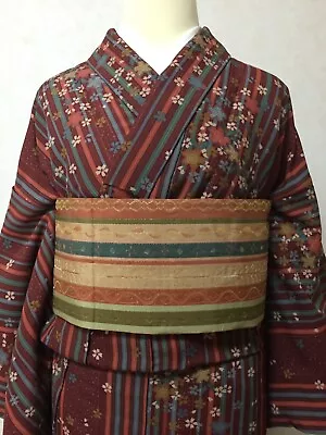 Elegant Polyester Kimono With Silk Nagoya Obi Free Shipping From Japan • $55