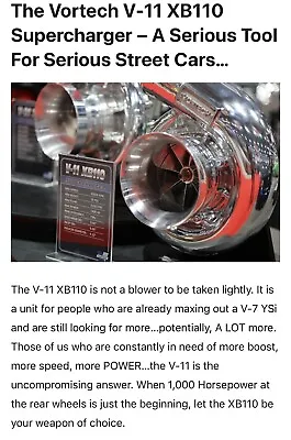 Vortech Supercharger V11 Xb110 Centrifugal Supercharger Fits V-7 YSI Brackets • $4499