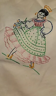 Vtg Small Hand Embroidered Tablecloth Cotton Mexican Themed Figures & Donkey 34  • $39.99