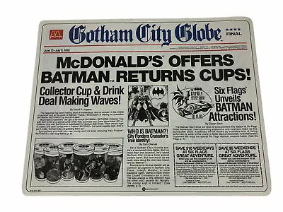 Vintage McDonald’s Tray Liner Gotham City Globe Batman Returns Offers Cups 1992 • $20