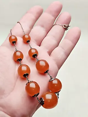 Vintage 1950s Natural Baltic Amber Necklace Sterling Silver 875 USSR 27 Gr • $331