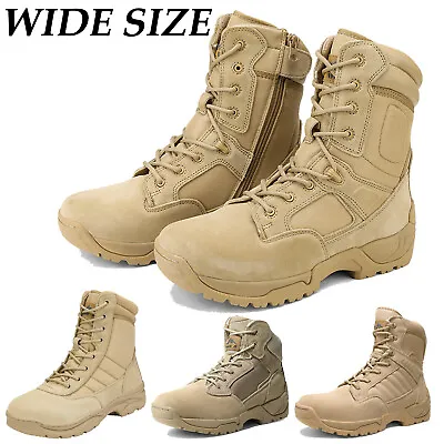 Mens WIDE SIZE Military Boots Leather Combat Boots Waterproof Tactical Boots • $67.36