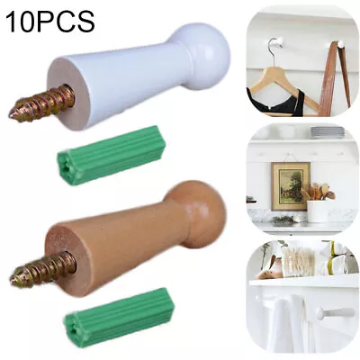 10x WOODEN Coat Jacket Towel Mug Shaker Peg Wood HooK With Screw/Wall Plug Kit • £8.67