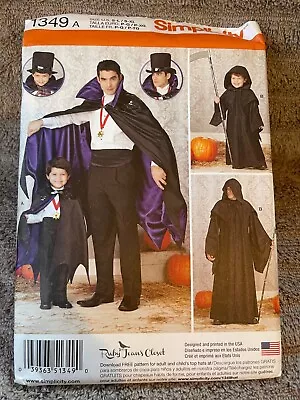 Simplicity Costume Pattern 1349 Mens & Boys Capes - Grim Reaper~Vampire All Size • $4