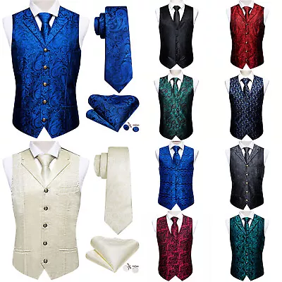 Formal Casual Vest Tie Set Mens Silk Waistcoat Tuxedo Gilet Hankie Cufflinks • $9.99