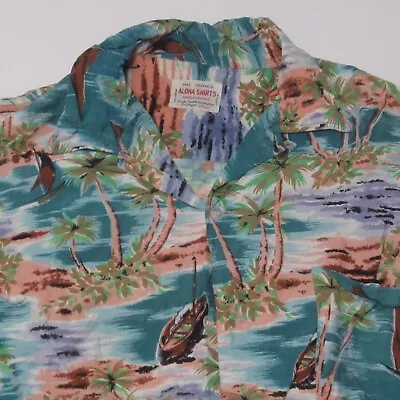 Vintage 50s Aloha Shirts Hawaiian Button Shirt Hand Screened Rayon Top Loop Mens • $125