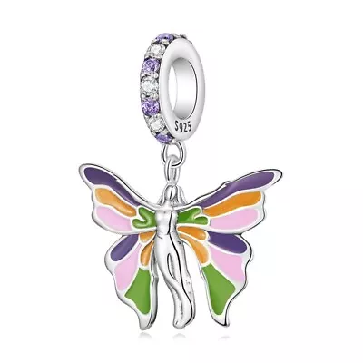 💖 Colourful Angel Dangle Charm Butterfly Fairy Genuine 925 Sterling Silver 💖 • £17.95