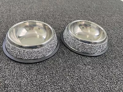 Pair 2 Stainless Steel Dog Cat Bowls Bowl 7x2” Sparkle Family Pet Bling Cute • $6.99