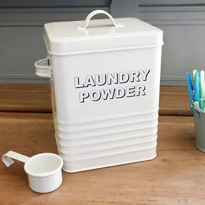 Laundry Powder Enamel Home Cream Storage Tin Box Kitchen Retro Container Jar Lid • £6.95