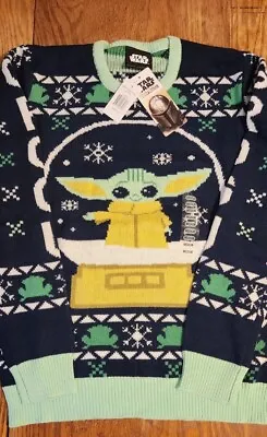Star Wars Grogu Snowglobe Mandalorian Baby Yoda Christmas Sweater Size Medium  • $29.95