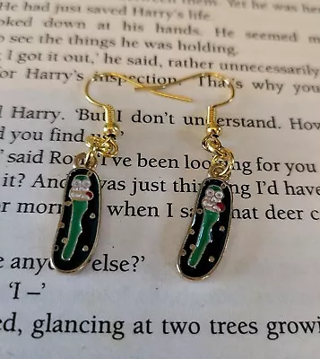 Handcrafted Earrings - Pickled Rick - Gold Plated - Pickle - Rick And Morty & • $7.47