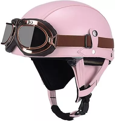 German Retro Style Leather Motorcycle Half Helmet For Adults Men Women W/Goggles • $49.99