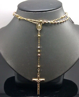 $599 • Buy REAL 10k Gold Rosary Cross Diamond Cut Multi-Tone Men Women